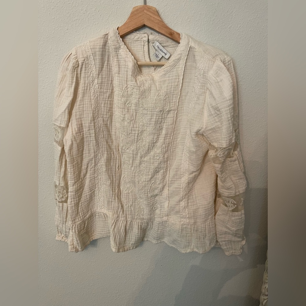 Cream linen peplum blouse with light shoulder padding
